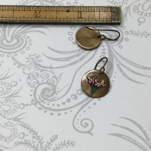 Kyle/Hand Painted Flora Bronze Charm Brass Earrings