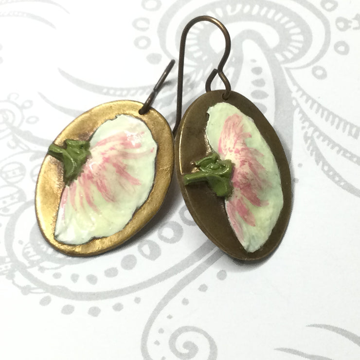 Ella/Hand Painted Flora Bronze Charm Brass Earrings