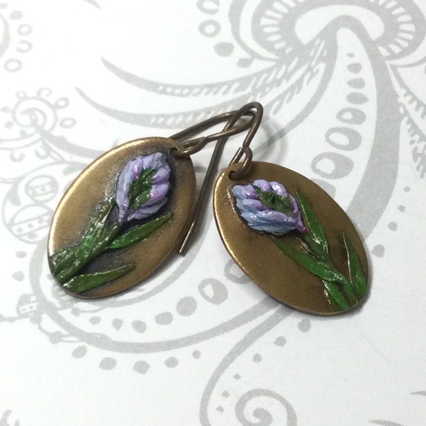 Ren/Hand Painted Flora Bronze Charm Brass Earrings