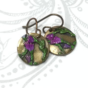 Rose/Hand Painted Flora Bronze Charm Brass Earrings