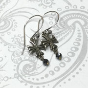 Birdie/Sterling Cross & Pyrite Silver Earrings