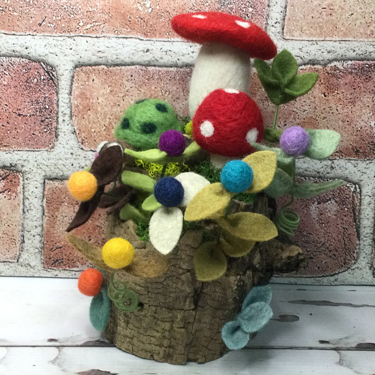 2 Mushrooms & Turtle on 2-Tier Natural Tree Stump