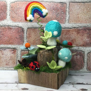 2 Mushrooms, LadyBug & Rainbow on 2-Tier Natural Tree Stump