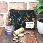 Black Soft Florals/Mini Cotton Zip Bag by September Skye
