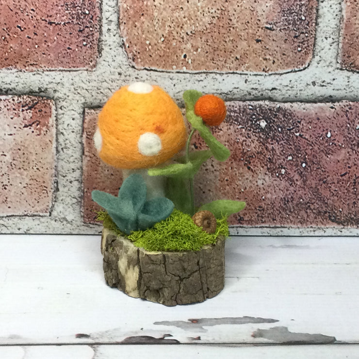 Cantaloupe Wooly Mushroom with Buds on Natural Tree Stump