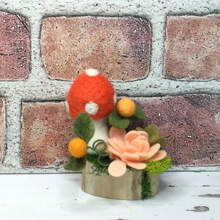 Bright Coral Wooly Mushroom & Buds on Natural Tree Stump