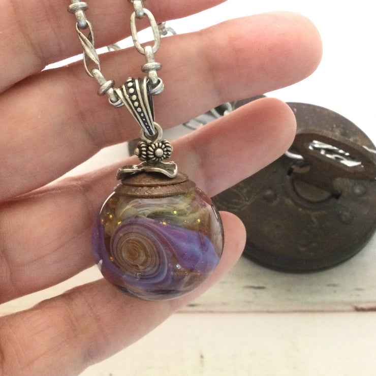 Anna/32” Artisan-made Lampwork Bead Pendant Silver Necklace