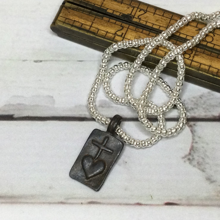 Shae/18” Darkened Bronze Heart Cross Sterling Silver Necklace