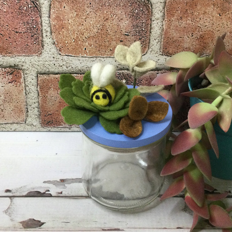 Wooly Bee on Periwinkle Stash-it Jar