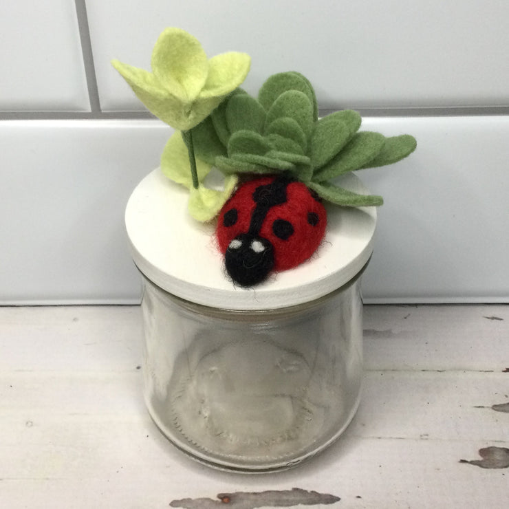 Wooly LadyBug on White Stash-it Jar