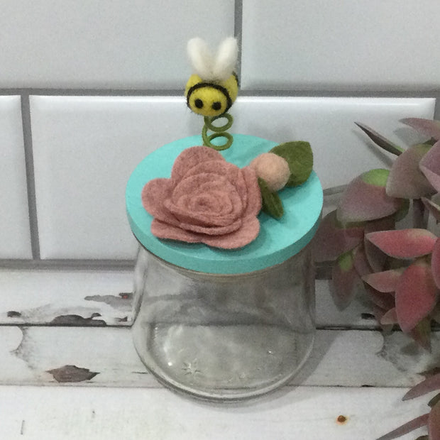 Wooly Bee on Turquoise Stash-it Jar