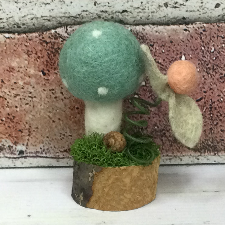 Solo Seaglass Mushroom & Flora on Natural Tree Stump