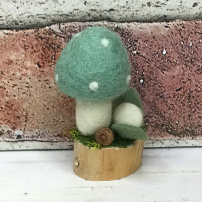 Solo Seaglass Mushroom & Flora on Natural Tree Stump