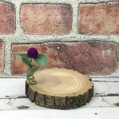 Eggplant Wooly Flora Candle Coaster/Natural Tree Slice