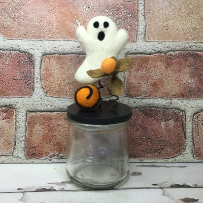 Wooly Ghost on Black Stash-it Jar/Halloween