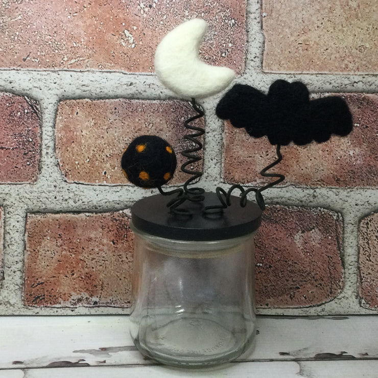 Wooly Moon & Bat on Black Stash-it Jar/Halloween