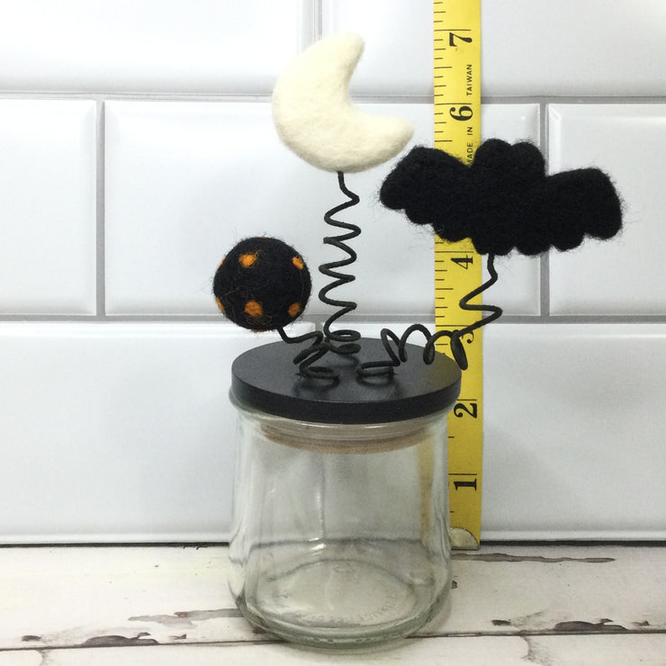 Wooly Moon & Bat on Black Stash-it Jar/Halloween