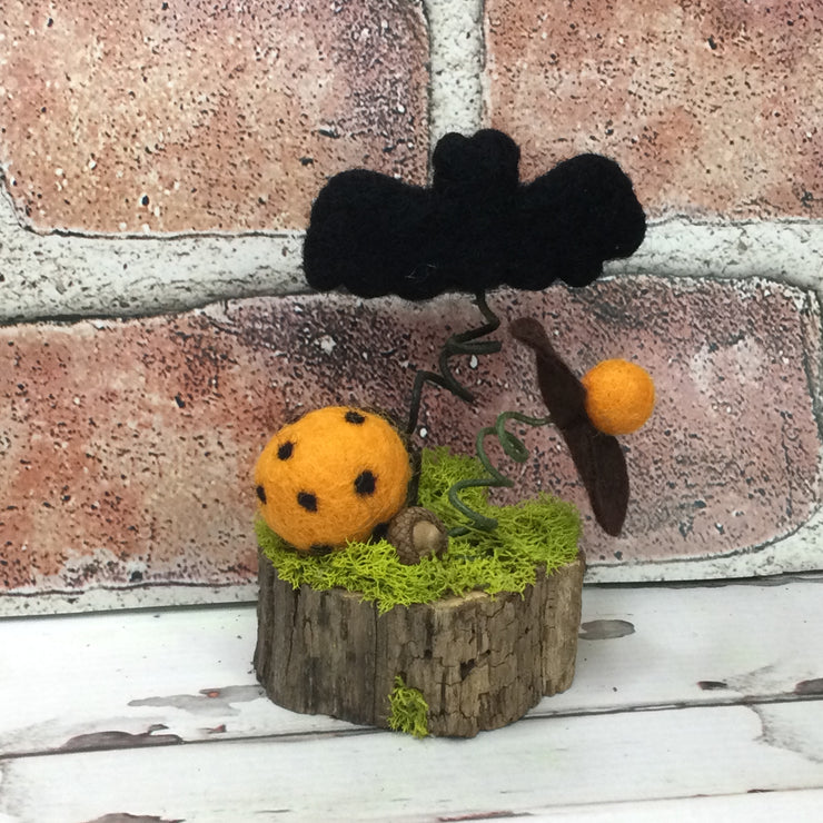 Wooly Bat on Natural Tree Stump/Halloween