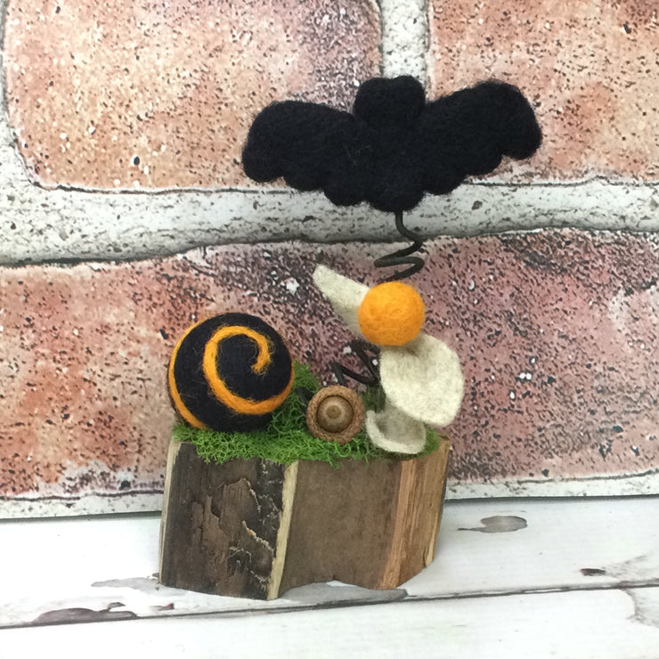 Wooly Bat on Natural Tree Stump/Halloween