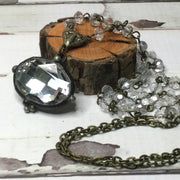 Delaney/32” Artisan-made Vintage Crystal Pendant Gunmetal Necklace