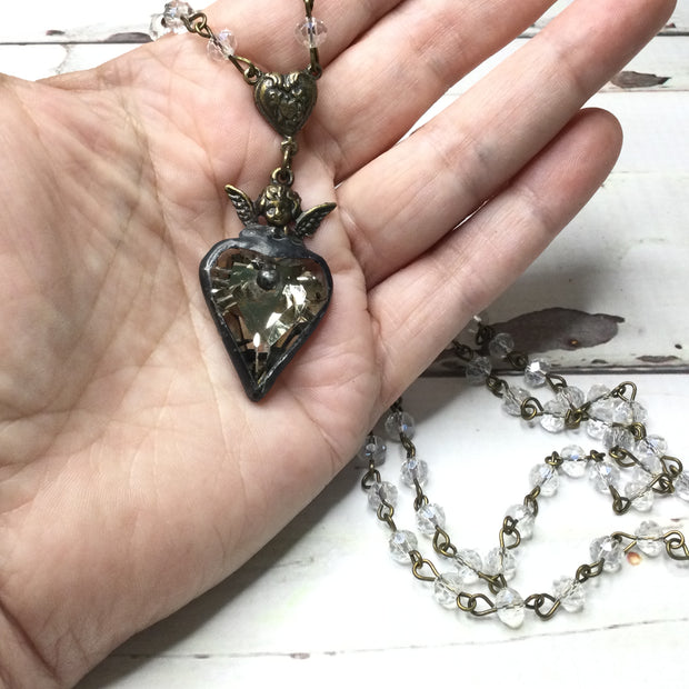 Tara/32” Artisan-made Vintage Crystal Pendant Brass Necklacee