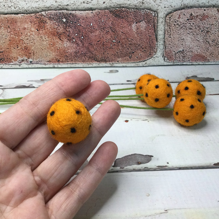 Round Orange with Black DotsWooly Bud on 18" Stem