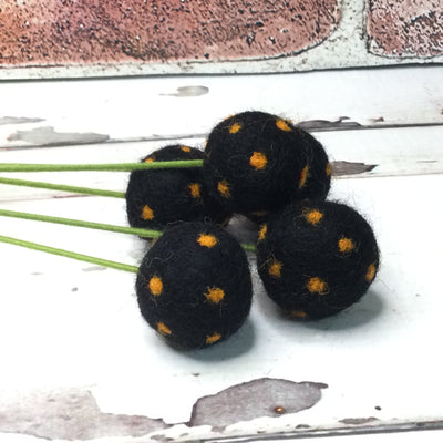 Round Black with Orange Dots/Wooly Bud on 18" Stem