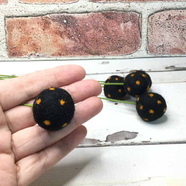 Round Black with Orange Dots/Wooly Bud on 18" Stem