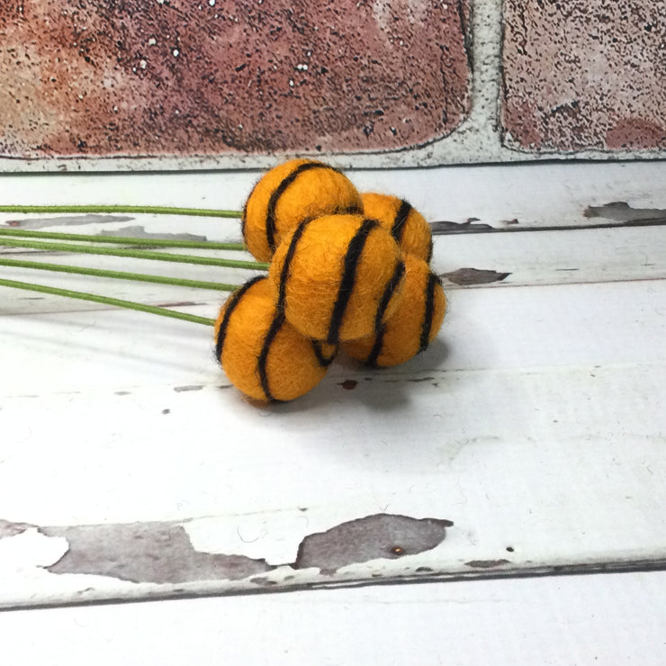 Round Orange with Black Swirl/Wooly Bud on 18" Stem