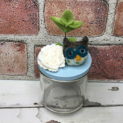 Wooly Owl on Sky Blue Stash-it Jar