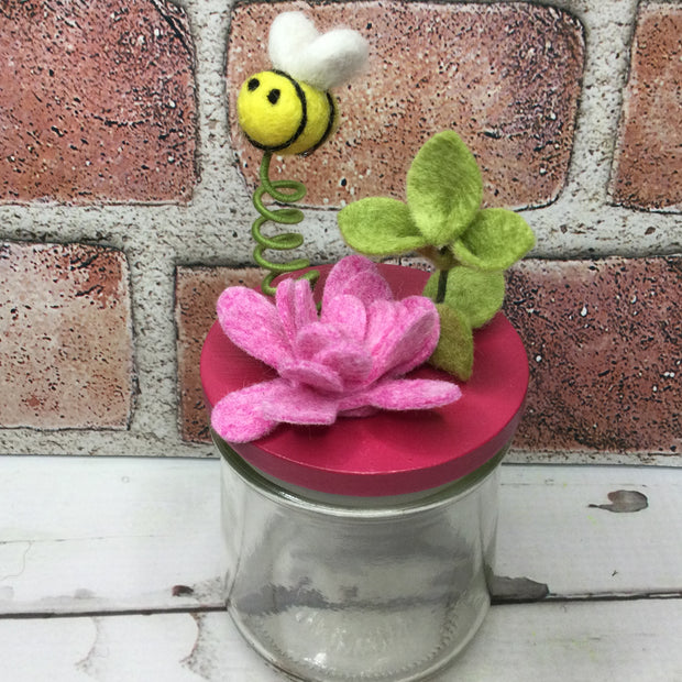 Wooly Bee on Raspberry Stash-it Jar