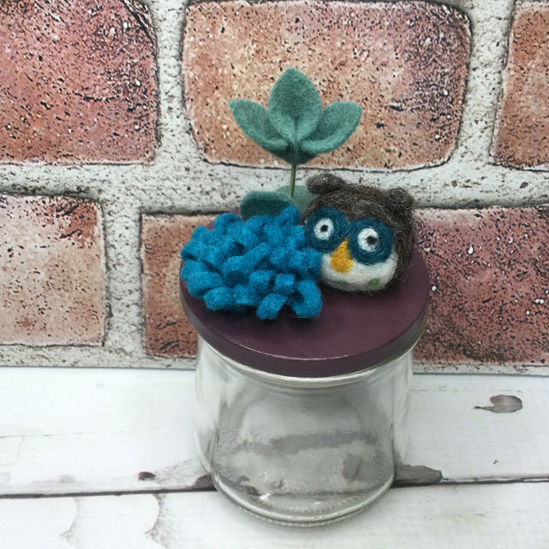 Wooly Owl on Eggplant Stash-it Jar