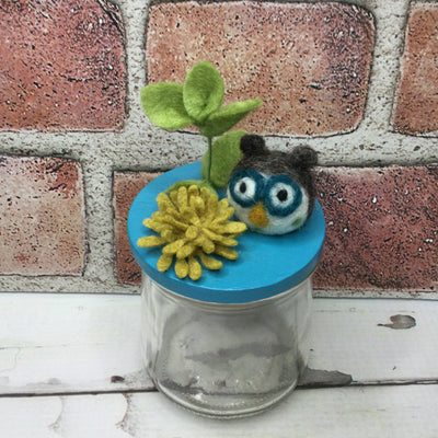 Wooly Owl on Mermaid Blue Stash-it Jar