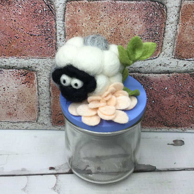 Wooly Sheep on Periwinkle Stash-it Jar