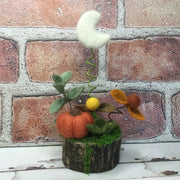 Autumn Pumpkin & Moon on Natural Tree Stump