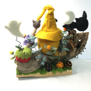 Golden Gnome & His Sidekick Horse-Face on Natural Tree Stump/Halloween