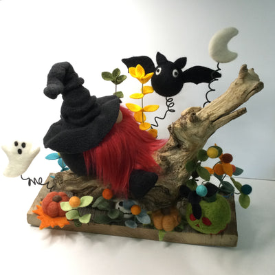 Witchy Gnome, "Hi Ho Sliver" on Natural Tree Stump/Halloween