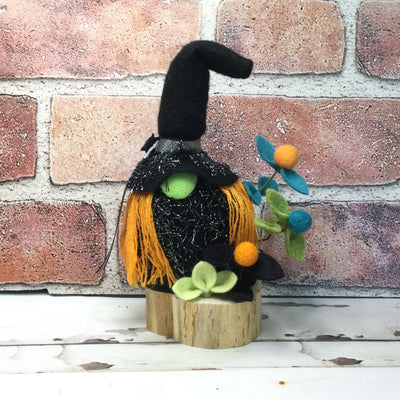 Witchy Gnome with flora on Natural Tree Stump/Halloween