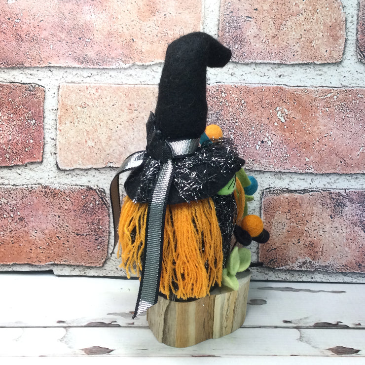 Witchy Gnome with flora on Natural Tree Stump/Halloween