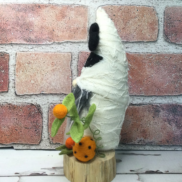 Mummy Gnome with Flora on Natural Tree Stump/Halloween