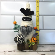 Mummy Gnome, Spiderweb & Flora on Natural Tree Stump/Halloween