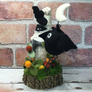 Mummy Gnome with Bat, Moon & Flora on Natural Tree Stump/Halloween