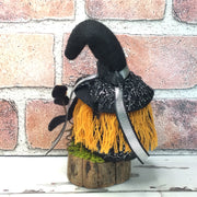 Witchy Gnome with Flora on Natural Tree Stump/Halloween