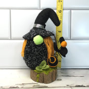 Witchy Gnome with Flora on Natural Tree Stump/Halloween