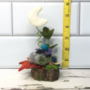 Grey Pumpkin, Moon & Flora on Natural Tree Stump