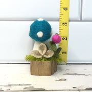 Teal Wooly Mushroom & Buds on Natural Tree Stump