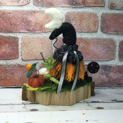 Witchy Gnome. Moon & Pumpkins with flora on Natural Tree Stump/Halloween