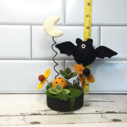 Bat with Moon & Flora on Natural Tree Stump/Halloween