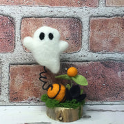 Ghost with Flora on Natural Tree Stump/Halloween