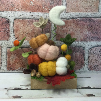 Pumpkin Pile, Moon & Flora on Vintage Barnwood